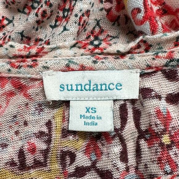Sundance Top Womens XS Red Cream Josette 100% Linen Geometric Boho Beachy Summer - Picture 6 of 7